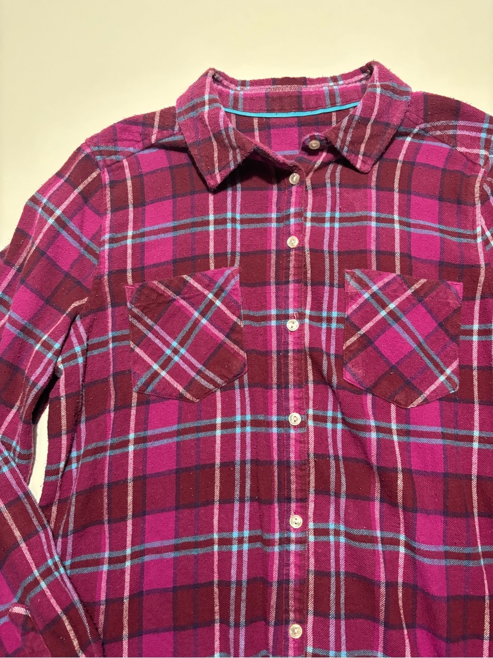 Pink / Magenta Teal & White Cotton Fall Flannel